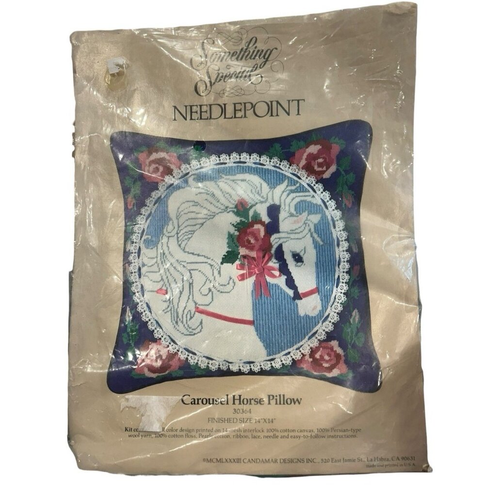 Vintage 1983 NOS Something Special Needlepoint Carousel Horse Pillow Kit 30364